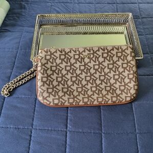 DKNY Brown Logo Cluch/ Wristlet with Gold Tone Hardware